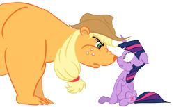 Size: 1280x788 | Tagged: safe, artist:whats-a-deadline, derpibooru import, applejack, twilight sparkle, twilight sparkle (alicorn), alicorn, bear, pony, applejack is not amused, bearified, nervous, newbie artist training grounds, simple background, species swap, transparent background