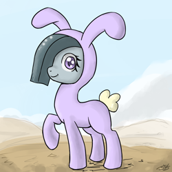 Size: 900x900 | Tagged: safe, artist:speccysy, marble pie, earth pony, pony, bunny costume, clothes, female, mare, raised hoof, smiling, solo