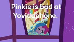 Size: 1920x1080 | Tagged: safe, edit, edited screencap, screencap, pinkie pie, earth pony, pony, yakity-sax, captain obvious, image macro, meme, sad, yovidaphone