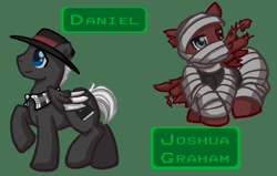 Size: 583x370 | Tagged: safe, artist:melle-d, pegasus, pony, daniel, duo, duo male, fallout, fallout: new vegas, joshua graham, male, ponified, simple background, stallion