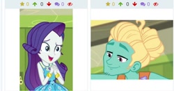 Size: 832x437 | Tagged: safe, edit, edited screencap, screencap, rarity, zephyr breeze, better together, equestria girls, overpowered (equestria girls), a queen of clubs, derpibooru, female, geode of shielding, juxtaposition, male, meta