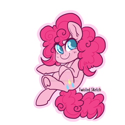 Size: 1024x1024 | Tagged: safe, artist:twisted-sketch, pinkie pie, earth pony, pony, chest fluff, colored pupils, cute, deviantart watermark, diapinkes, ear fluff, female, heart, heart hoof, mare, solo, watermark