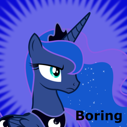 Size: 1024x1024 | Tagged: safe, artist:dashiesparkle, princess luna, alicorn, pony, bored, boring, derpibooru, luna is not amused, meta, solo, spoilered image joke, unamused