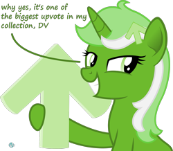 Size: 2000x1740 | Tagged: safe, artist:arifproject, oc, oc only, oc:upvote, pony, derpibooru, derpibooru ponified, dialogue, grin, holding, meta, ponified, simple background, smiling, solo, transparent background, upvote, vector