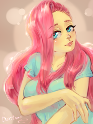 Size: 1701x2268 | Tagged: safe, artist:dokitane, fluttershy, human, breasts, female, heart eyes, hootershy, humanized, pony coloring, smiling, solo, wingding eyes