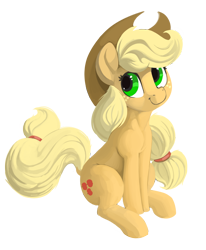 Size: 2471x3000 | Tagged: safe, artist:dimfann, applejack, earth pony, pony, cowboy hat, cute, female, freckles, hat, jackabetes, looking away, looking sideways, looking up, mare, simple background, sitting, smiling, solo, stetson, transparent background