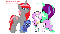 Size: 1672x950 | Tagged: safe, artist:pencil-note, edit, princess celestia, princess luna, oc, oc:astelle, alicorn, pony, female, siblings, sisters