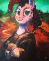 Size: 3008x3718 | Tagged: safe, artist:toisanemoif, pinkie pie, earth pony, pony, atg 2018, crossed arms, lidded eyes, looking at you, mona lisa, newbie artist training grounds, solo, traditional art