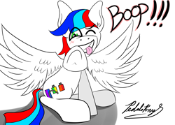 Size: 4900x3500 | Tagged: safe, artist:raptorpwn3, oc, oc only, oc:pedals, pegasus, pony, :p, boop, cute, happy, male, my little pony, simple background, solo, stallion, tongue out, white background