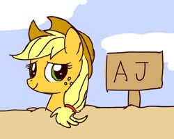 Size: 600x480 | Tagged: safe, artist:yosixi, applejack, earth pony, pony, female, mare, pun, sign, solo