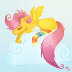 Size: 1064x1055 | Tagged: safe, artist:stripedhorses, scootaloo, pegasus, pony, clothes, cloud, female, filly, rainbow socks, sleeping, socks, solo, striped socks