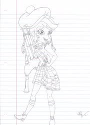 Size: 1475x2049 | Tagged: safe, artist:haleyc4629, applejack, fanfic:lost in butterscotchland, equestria girls, bagpipes, lined paper, scottish, solo, traditional art