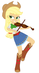 Size: 767x1420 | Tagged: artist needed, safe, artist:haleyc4629, edit, applejack, equestria girls, base used, fiddle, simple background, solo, white background