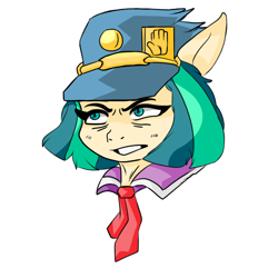 Size: 600x600 | Tagged: safe, artist:jodi sli, coco pommel, bust, digital art, hat, jojo's bizarre adventure, jotaro kujo, portrait, reference, simple background, solo, style emulation, white background