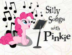 Size: 1006x768 | Tagged: safe, pinkie pie, earth pony, pony, card, music stand, silly songs, silly songs with pinkie, song in the comments, veggietales