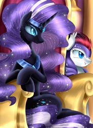 Size: 3550x4885 | Tagged: safe, artist:pridark, nightmare rarity, oc, oc:winter blossom, bat pony, pony, guard