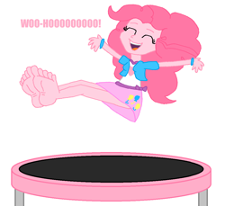 Size: 1058x970 | Tagged: safe, artist:logan jones, pinkie pie, equestria girls, barefoot, cute, feet, female, fun, jumping, soles, solo, toes, trampoline