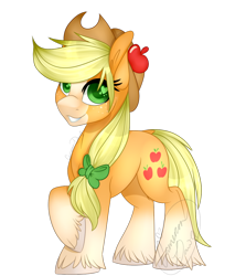 Size: 892x1000 | Tagged: safe, artist:jacobdawz, applejack, earth pony, pony, blaze (coat marking), cowboy hat, female, hat, heart eyes, mare, redesign, simple background, socks (coat marking), solo, transparent background, unshorn fetlocks, wingding eyes