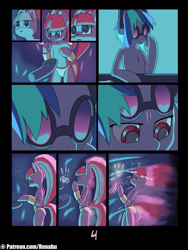 Size: 1080x1440 | Tagged: safe, artist:renabu, dj pon-3, pacific glow, vinyl scratch, pony, semi-anthro, unicorn, comic:first drop, clothes, comic, drug use, drugs, female, headphones, offscreen character, panties, pigtails, plot, rave, twintails, underwear, yellow underwear