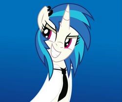 Size: 1121x938 | Tagged: safe, artist:drzedworth, dj pon-3, vinyl scratch, pony, ear piercing, earring, jewelry, necktie, piercing, simple background, solo, white shirt