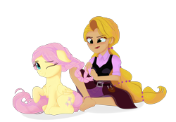 Size: 3600x2500 | Tagged: safe, artist:katakiuchi4u, fluttershy, pegasus, pony, barefoot, commission, crossover, feet, female, mare, rapunzel, simple background, tangled (disney), tangled: the series, transparent background