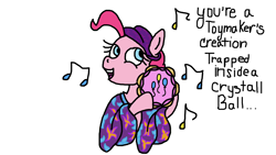 Size: 1920x1080 | Tagged: safe, artist:cherry1cupcake, pinkie pie, earth pony, pony, friendship is witchcraft, gypsy bard, headscarf, madame pinkie, music notes, musical instrument, scarf, shawl, simple background, solo, tambourine, white background