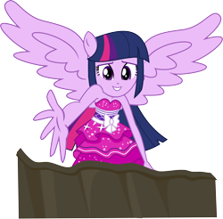 Size: 5545x5460 | Tagged: safe, artist:anhel032015, derpibooru import, twilight sparkle, twilight sparkle (alicorn), alicorn, equestria girls, absurd resolution, bare shoulders, clothes, cute, dress, fall formal outfits, pit, ponied up, simple background, sleeveless, smiling, sparkles, strapless, take my hand, transparent background, twiabetes, twilight ball dress, vector, wings