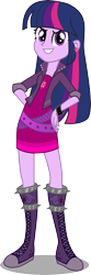 Size: 1790x5378 | Tagged: safe, artist:anhel032015, derpibooru import, twilight sparkle, twilight sparkle (alicorn), alicorn, equestria girls, absurd resolution, alternate universe, bad, boots, bracelet, clothes, evil, evil grin, female, flash puppet, grin, jacket, jewelry, looking at you, shoes, skirt, smiling, solo, spikes