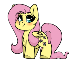 Size: 2647x2242 | Tagged: safe, artist:spoopygander, fluttershy, pegasus, pony, blushing, chest fluff, chibi, cute, cutie mark, female, looking at you, mare, smiling, solo