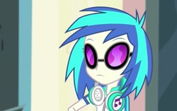 Size: 765x480 | Tagged: safe, screencap, dj pon-3, vinyl scratch, equestria girls, music to my ears, rainbow rocks, clothes, glasses, headphones, short, solo