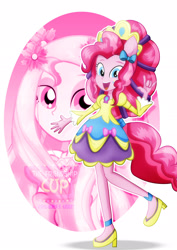 Size: 1600x2263 | Tagged: safe, artist:jucamovi1992, pinkie pie, equestria girls, alternate hairstyle, clothes, female, high heels, open mouth, ponied up, raised leg, shoes, solo, super ponied up, zoom layer