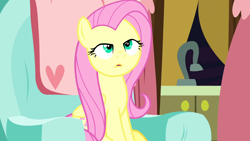 Size: 1920x1080 | Tagged: safe, artist:dwk, screencap, fluttershy, pegasus, pony, discordant harmony, bruh, chair, daydream, faic, female, high, mare, mid-blink screencap, sink, sitting, solo, totally legit recap