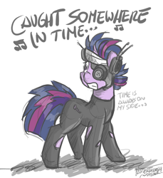 Size: 2051x2240 | Tagged: safe, artist:flutterthrash, derpibooru import, twilight sparkle, caught somewhere in time, deathlok, dialogue, future twilight, iron maiden, newbie artist training grounds, solo, song reference