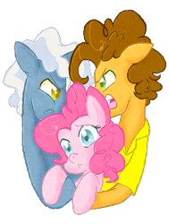 Size: 306x405 | Tagged: safe, artist:never-coming-back, cheese sandwich, pinkie pie, pokey pierce, pony, unicorn, cheesepie, clothes, female, love triangle, male, pinkie pie gets all the stallions, pokeypie, shipping, shipping war, simple background, straight, transparent background