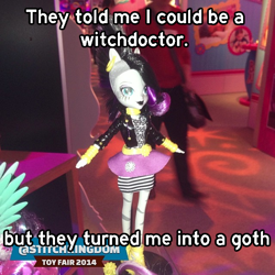 Size: 640x640 | Tagged: safe, zecora, equestria girls, rainbow rocks, goth, meme, text, they told me, toy, toy fair