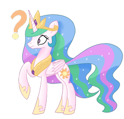 Size: 1864x1800 | Tagged: safe, artist:notadeliciouspotato, princess celestia, alicorn, pony, confused, crown, female, folded wings, frown, hoof shoes, jewelry, mare, peytral, question mark, raised hoof, regalia, simple background, solo, transparent background, wide eyes, wings