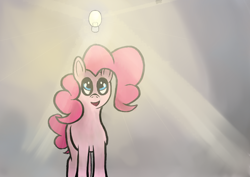 Size: 2480x1754 | Tagged: safe, artist:akuneanekokuro, pinkie pie, earth pony, pony, atg 2018, digital art, female, light bulb, looking up, mare, newbie artist training grounds, pink coat, pink mane, smiling, solo