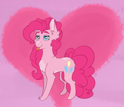 Size: 2450x2113 | Tagged: safe, artist:ratrieve, pinkie pie, earth pony, pony, abstract background, female, fluffy, heart, heart eyes, lidded eyes, looking at you, mare, ponk, solo, tongue out, wingding eyes