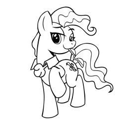 Size: 945x945 | Tagged: safe, artist:megasweet, mayor mare, earth pony, pony, black and white, female, grayscale, lineart, mare, monochrome, mouth hold, raised hoof, simple background, solo, white background