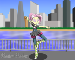 Size: 3840x3072 | Tagged: safe, artist:phantomshadow051, fluttershy, equestria girls, skyline, solo, street ballet, street ballet tutu