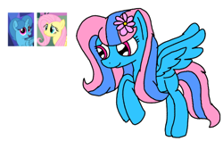 Size: 520x329 | Tagged: safe, artist:徐詩珮, fluttershy, spring rain, alicorn, pegasus, pony, my little pony: the movie, flower, magical lesbian spawn, next generation, offspring, parent:fluttershy, parent:spring rain, parents:springshy, shipping, smiling, springshy