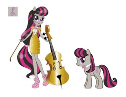 Size: 700x541 | Tagged: safe, artist:naokomullally, octavia melody, equestria girls, rainbow rocks, bow (instrument), cello, cello bow, clothes, concept art, cutie mark, dress, multicolored hair, musical instrument, simple background, solo, white background