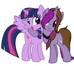 Size: 946x845 | Tagged: safe, artist:angelwings2435, twilight sparkle, twilight sparkle (alicorn), oc, oc:symphony diamond, alicorn, pony, unicorn, cutie mark, female, hug, mare, simple background, vector, white background