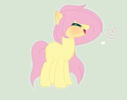 Size: 547x433 | Tagged: safe, artist:theflowercrownqueen, fluttershy, pegasus, pony, base used, blushing, eyes closed, fluffy, green background, missing cutie mark, simple background, solo, wingless