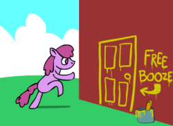 Size: 550x400 | Tagged: safe, artist:catfood-mcfly, berry punch, berryshine, earth pony, pony, animated, bipedal, door, drunk, dumb running ponies, female, gif, mare, solo