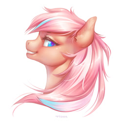 Size: 1024x1024 | Tagged: safe, artist:purpletigra, oc, oc only, pony, bust, female, grin, looking at you, looking sideways, mare, portrait, profile, side view, simple background, smiling, smiling at you, solo, white background