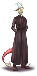 Size: 400x812 | Tagged: safe, artist:pia-sama, discord, anthro, plantigrade anthro, clothes, game of thrones, lidded eyes, robe, simple background, smiling, solo, white background