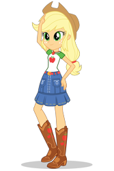 Size: 1030x1546 | Tagged: safe, applejack, better together, equestria girls, belt, boots, clothes, cowboy boots, cowboy hat, denim skirt, female, freckles, geode of super strength, hat, high heel boots, official, shoes, simple background, skirt, solo, stetson, transparent background, vector