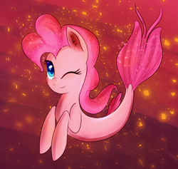 Size: 1687x1596 | Tagged: safe, artist:brok-enwings, pinkie pie, seapony (g4), female, one eye closed, seaponified, seapony pinkie pie, smiling, solo, species swap