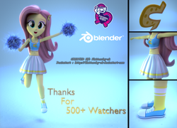 Size: 2660x1920 | Tagged: safe, artist:efk-san, fluttershy, equestria girls, 3d, armpits, belly button, blender, cheerleader, cheerleader outfit, clothes, converse, cute, downloadable, hairpin, horseshoes, midriff, pleated skirt, pom pom, shoes, skirt, smiling, socks, solo, sports bra, wondercolts